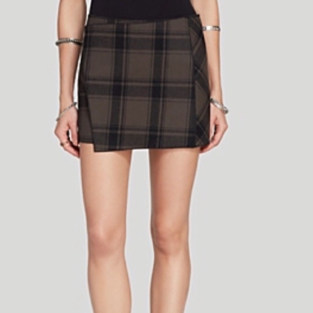Free People Black and Dark Green Plaid Mini Skirt